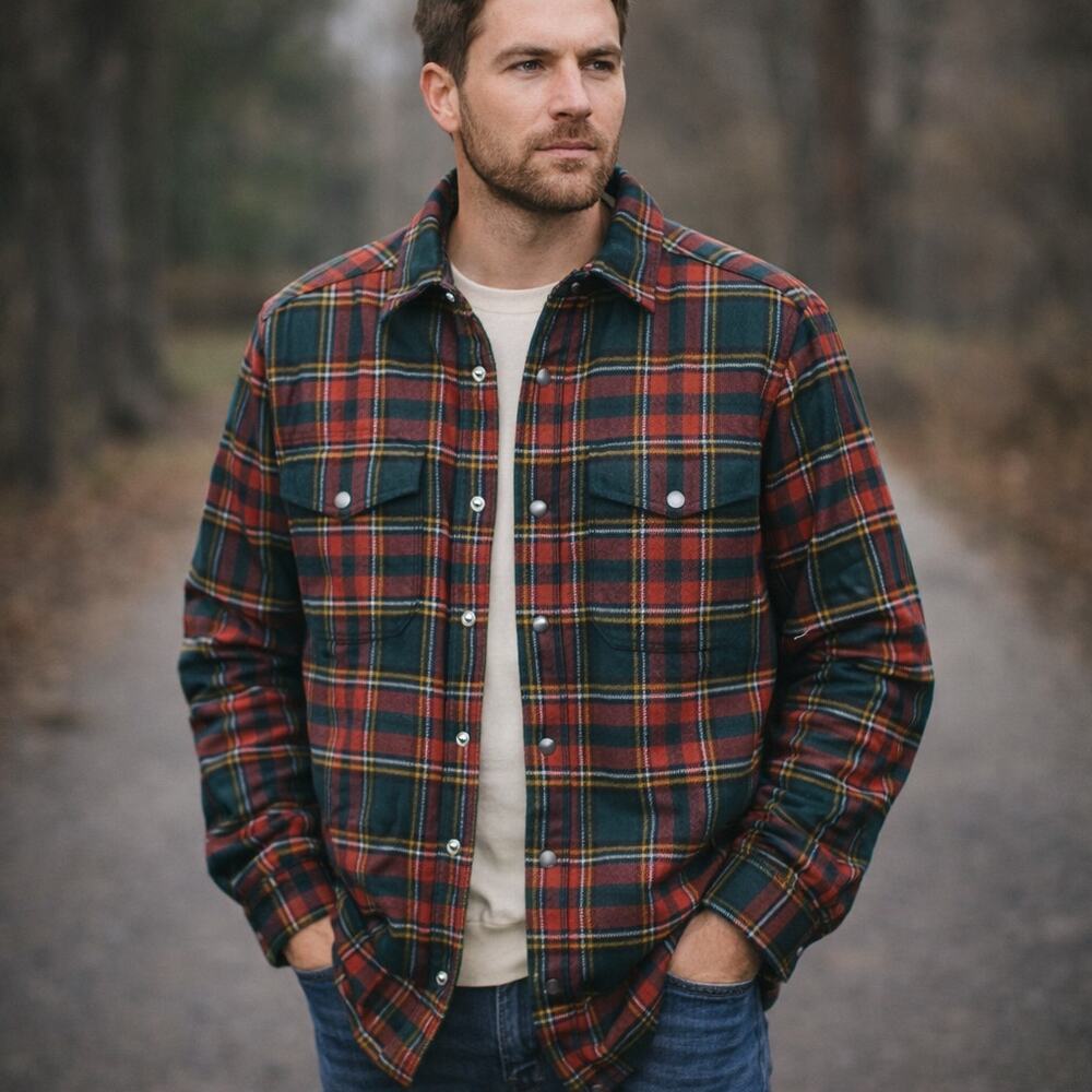 Todd Snyder SZ M Italian Quilted Shirt Jacket Tartan Plaid Green Red NWOT